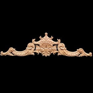 APL-01: Hand carved Rose Crown Acanthus Central Decorative Millwork Wood Scroll Applique ornament | Decorative Furniture Components