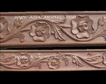 MLD-03: Handcarved Relief Carved Rose Molding | Rose and vine Molding | Decorative palmate molding | Door Decoration woodcarving parts