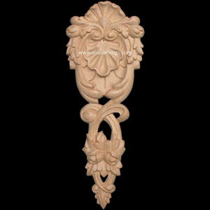 DRP-04 : Applique tombante décorative sculptée à la main | Menuiserie | Coquillage et acanthe | Rose et feuille d'acanthe | composants de sculpture sur bois