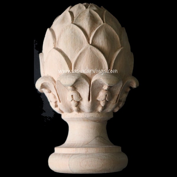 KNB-06: Handmade Hand carved Artichoke Knob | Stair post | Newel Finial | Curtain Artichoke | Bedpost | Decorative woodcarvings components