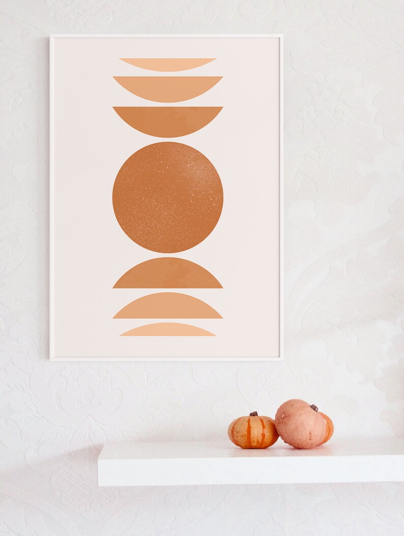 Moon phases art print Neutral wall art Minimal circle art print Lunar phases print Abstract moon illustration Boho Moon Poster