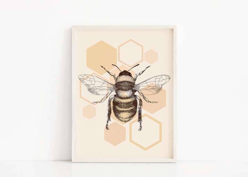 Bee Print Honeycomb Wall Art Vintage Bee Art Print Bee | Etsy