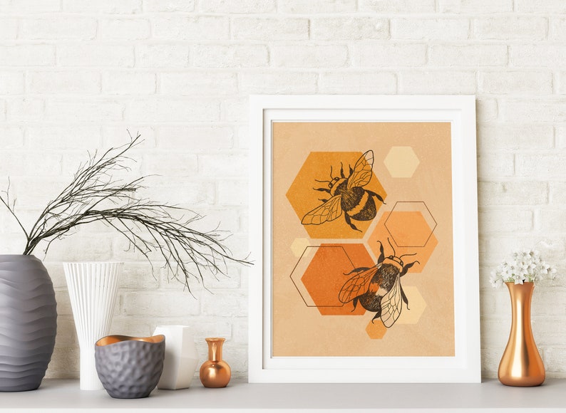 Bee Wall Art Print Poster Bumblebee Illustration Etsy