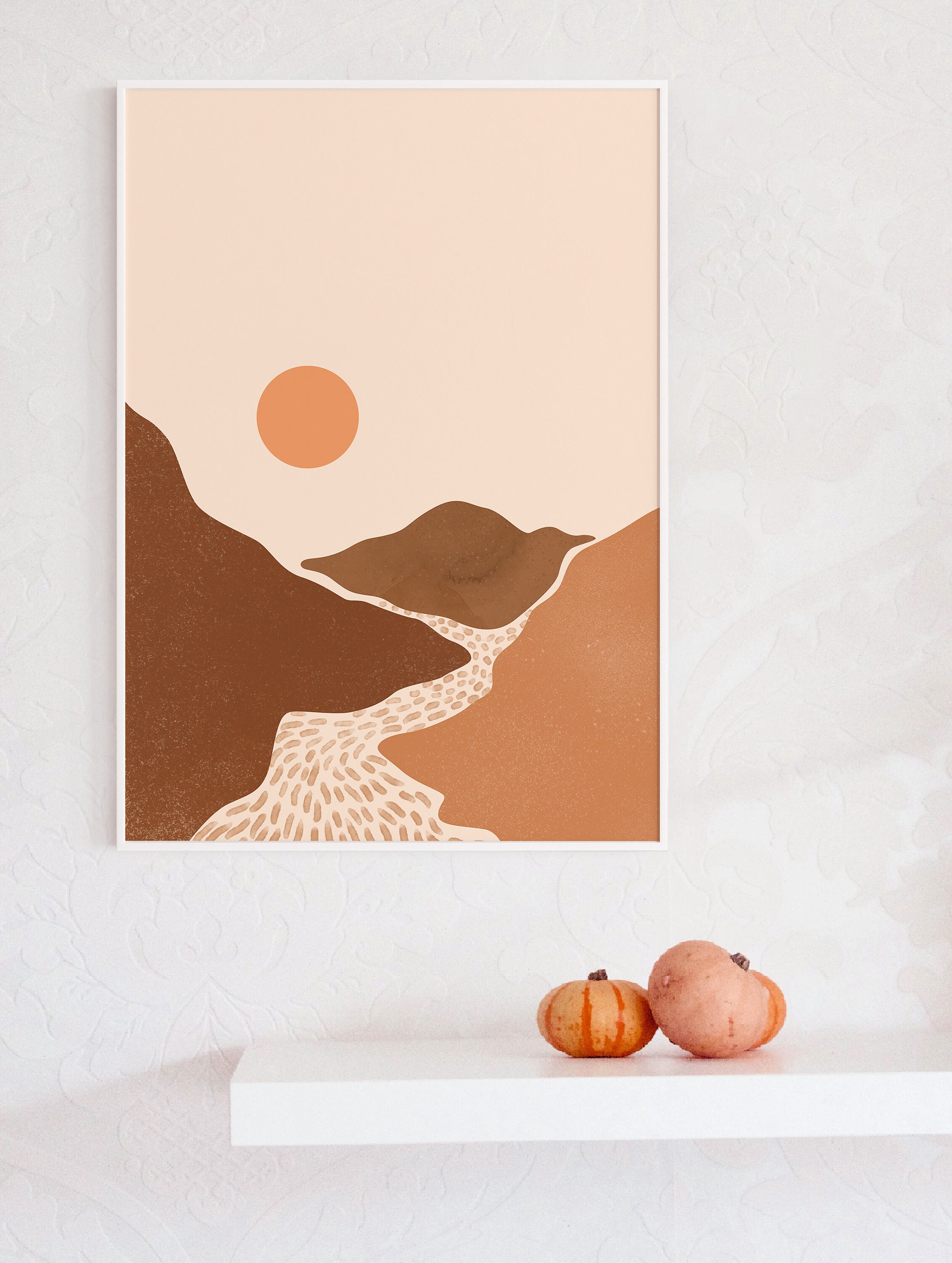 Boho landscape art print Abstract mountains poster Minimal Etsy