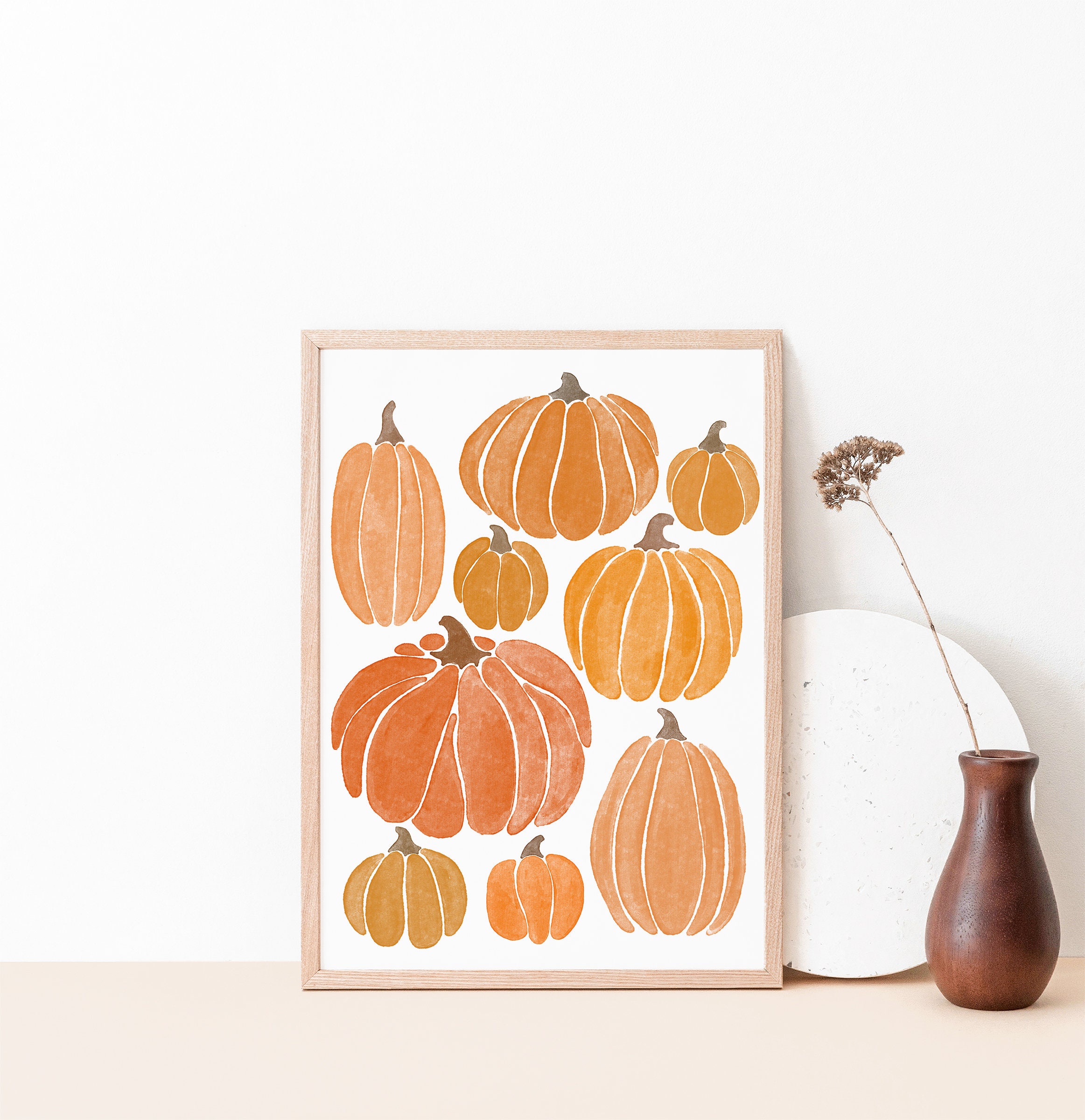 Pumpkin wall print Autumn wall art Halloween wall art Fall Etsy