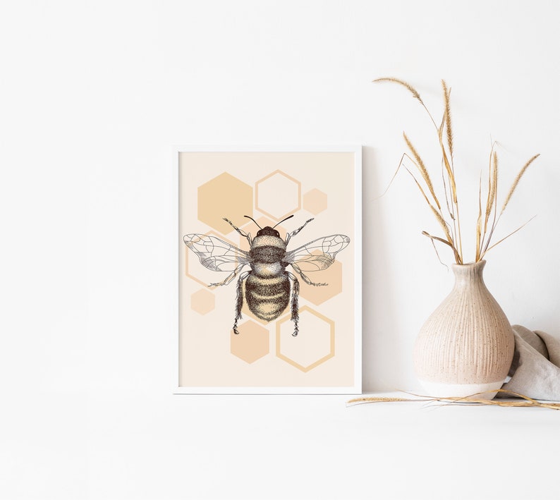 Bee Print Wall Art Vintage Bee Art Print Bee Etsy