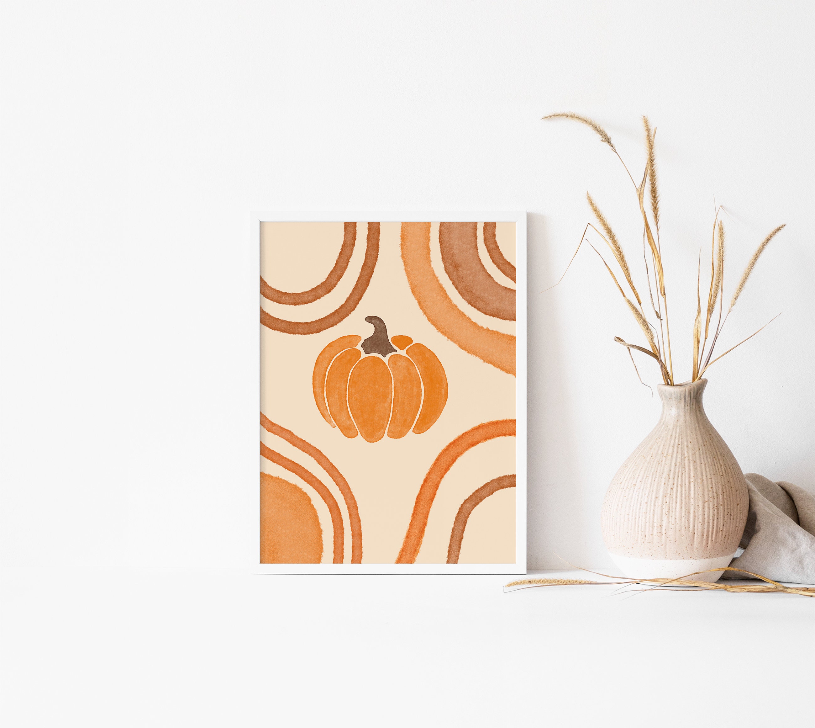 Abstract pumpkin art print Minimal boho wall decor Warn tone | Etsy