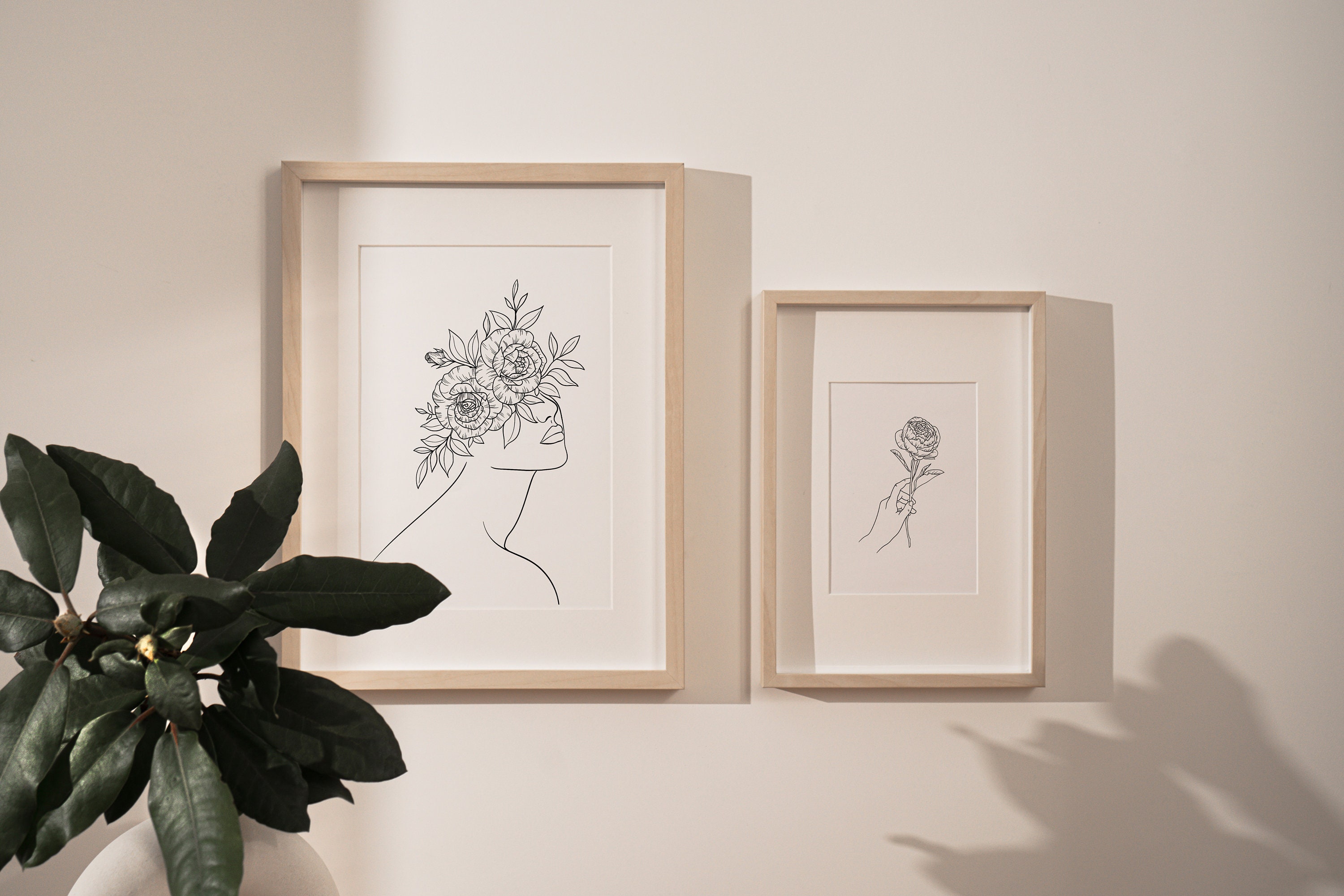 Set of Two Minimal Prints Flower Head Line Art Flower art | Etsy