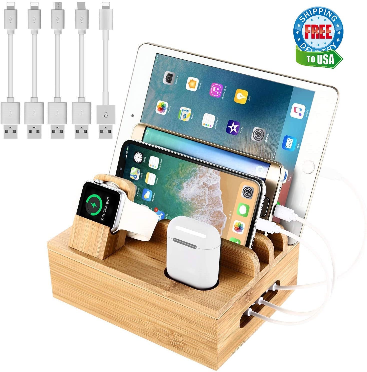 Multi Device Charging Station & Wood Organizer Docking Etsy