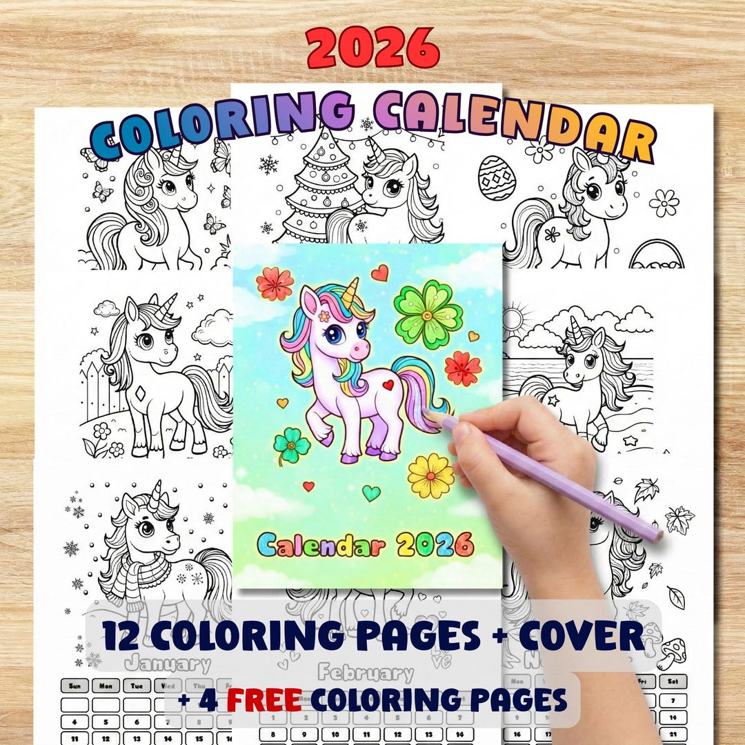 2026 Printable Colouring Calendar for Kids, Monthly Planner PDF, Kids ...