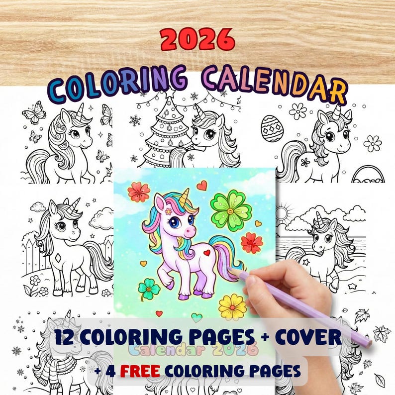2026 Printable Colouring Calendar for Kids, Monthly Planner PDF, Kids ...
