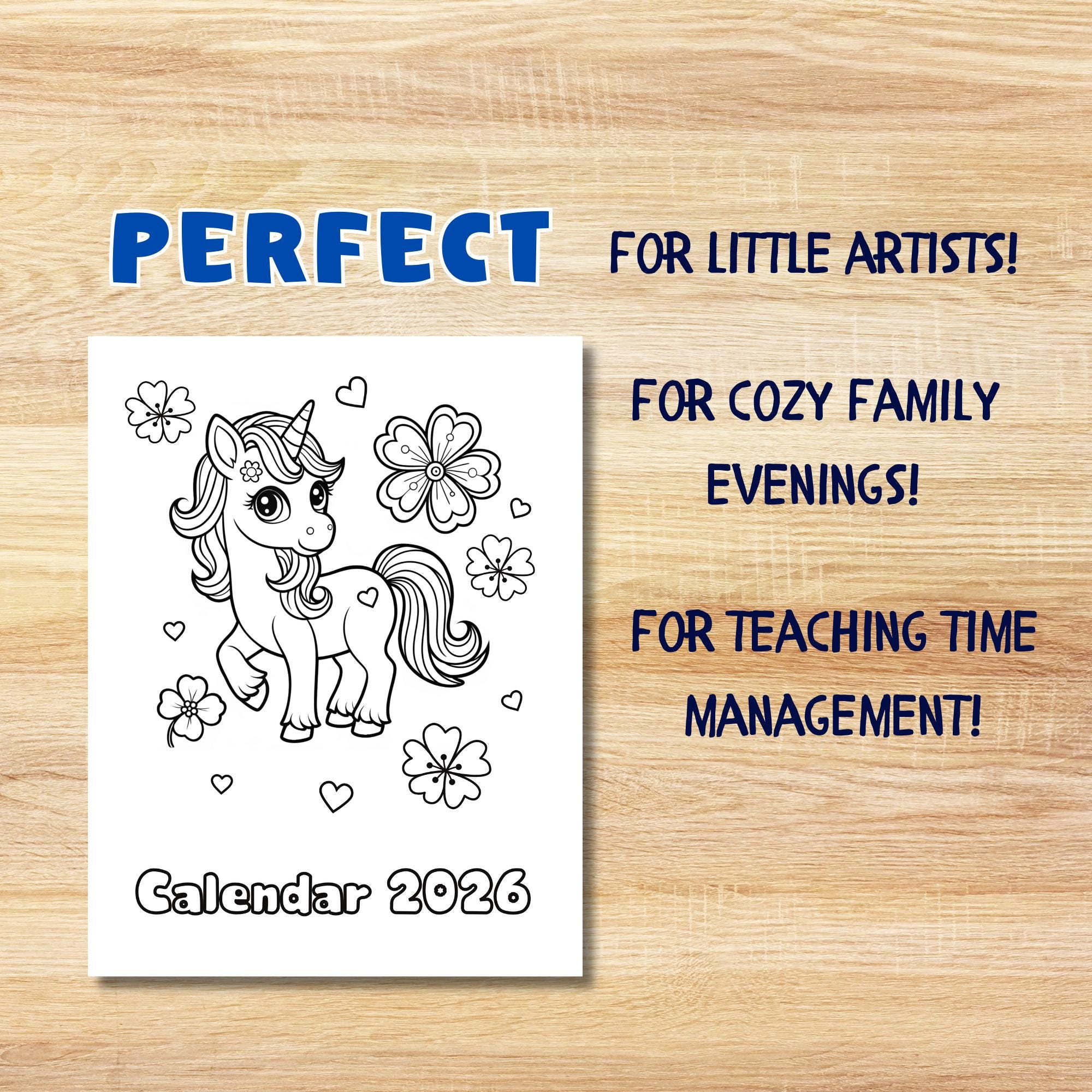 2026 Printable Colouring Calendar for Kids, Monthly Planner PDF, Kids ...