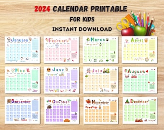 Printable Calendar 2024, Kids Calendar 2024, Homeschool Calendar, Kids Daily Planner