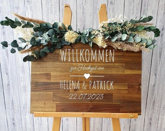 Holzschild Willkommen Hochzeit | Willkommensschild Trauung | personalisierbares Echtholzschild | Deko Boho Hochzeit |