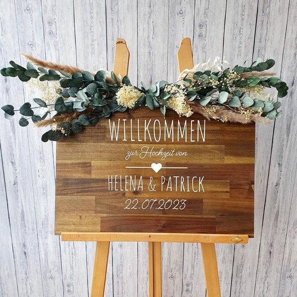 Holzschild Willkommen Hochzeit | Willkommensschild Trauung | personalisierbares Echtholzschild | Deko Boho Hochzeit |