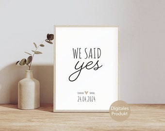 Wedding gift | personalized poster with names and desired date | gift for couples or newlyweds | digital file