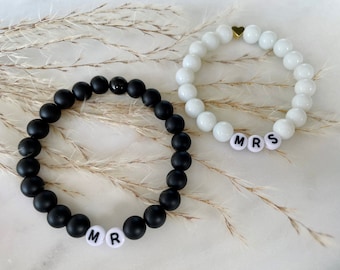 Personalized bracelets for couples | Wedding gift for the bride and groom | Friendship bracelet | Pearl bracelet in black and white