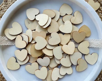 Wooden hearts as table decorations for weddings | 50 x scattered wooden hearts | 30mm wide