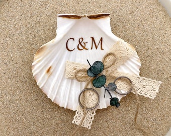 Concha de cojín de anillo personalizada | Caja de anillo concha alternativa | Almohada de anillo marítimo | Caja de anillos de concha | Anillo almohada boda en la playa