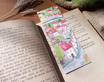 Marque-page ville illustrée Cadeau pour amoureux des livres Papeterie en papier