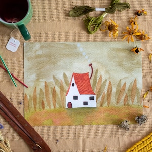 Illustration Haus - Einweihungsgeschenk - Aquarell Illustration - Kinder Wandkunst - Ästhetische Wandkunst - Geschenkidee - Einweihungsparty Geschenk