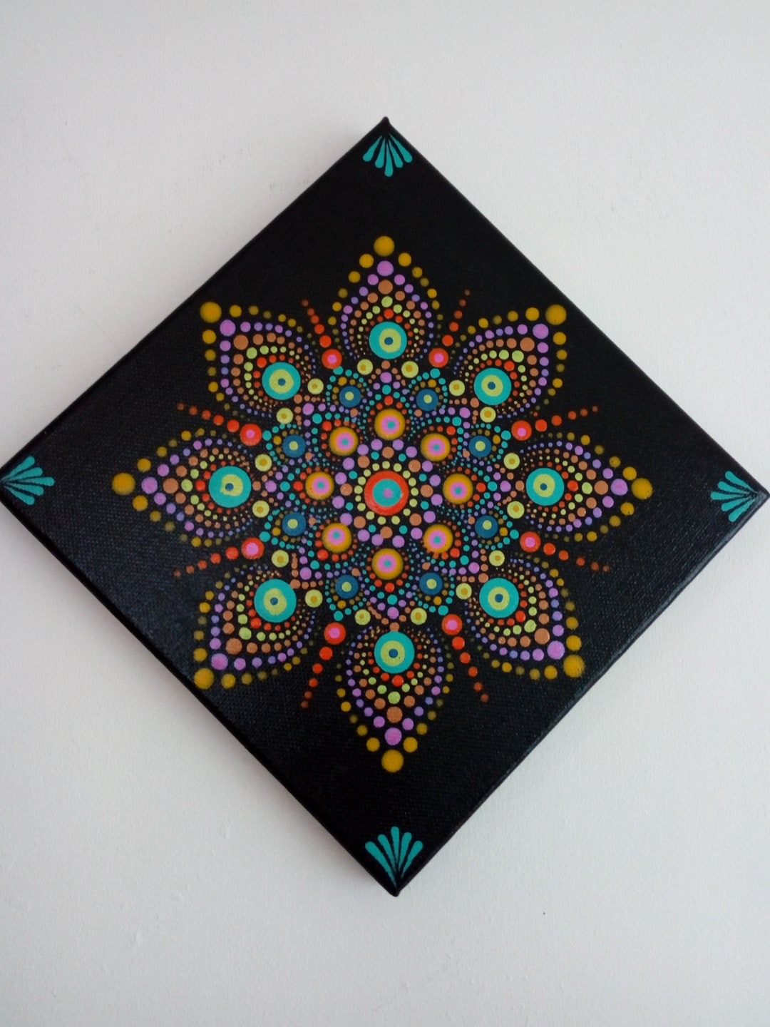 Mandala Handpainted, Dot Art, Wall Art, Abstract Art, on Small Square