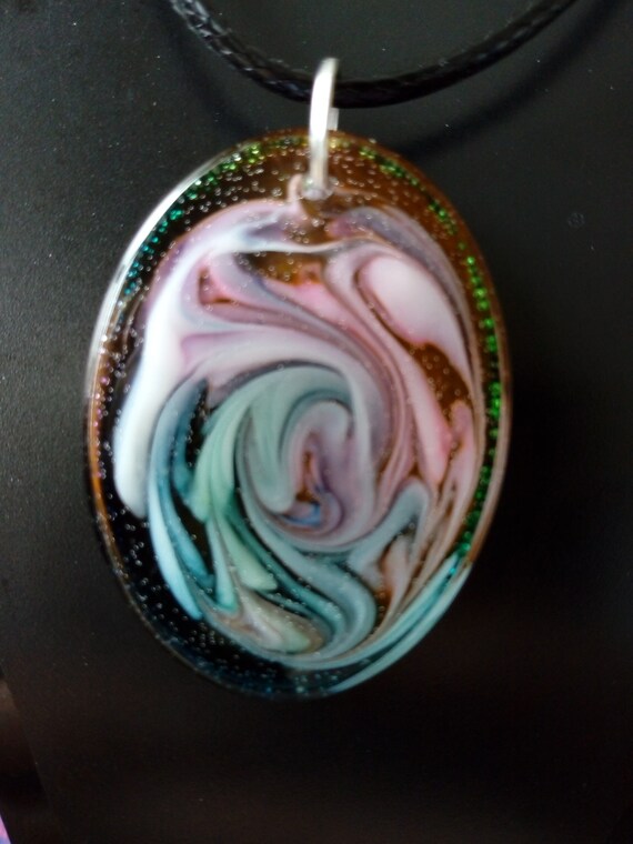 Necklace Epoxy Resin Cloudy Effect 3D Effect On black Etsy