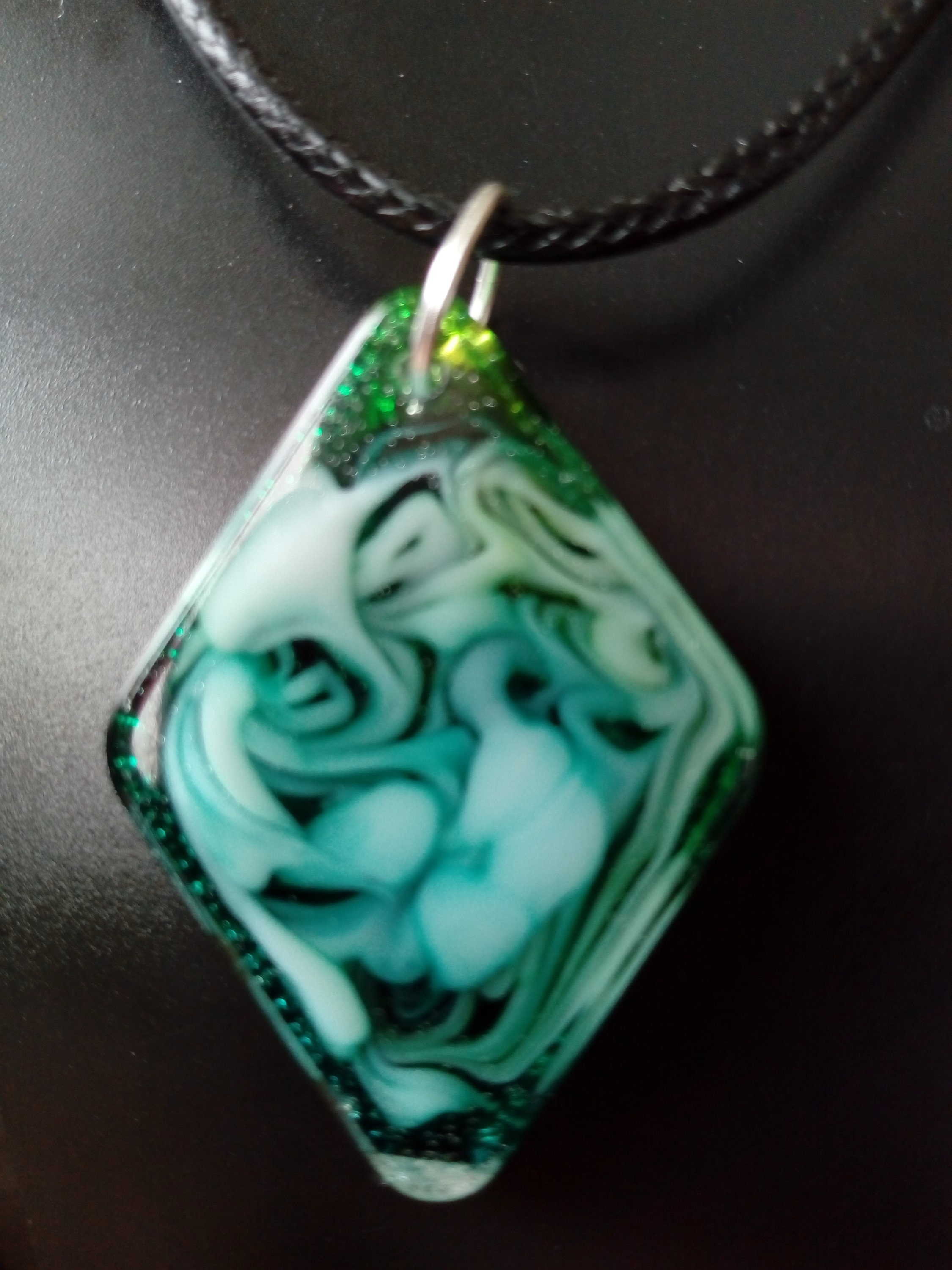 Necklace Epoxy Resin Cloudy Effect 3D Effect on Black Etsy UK
