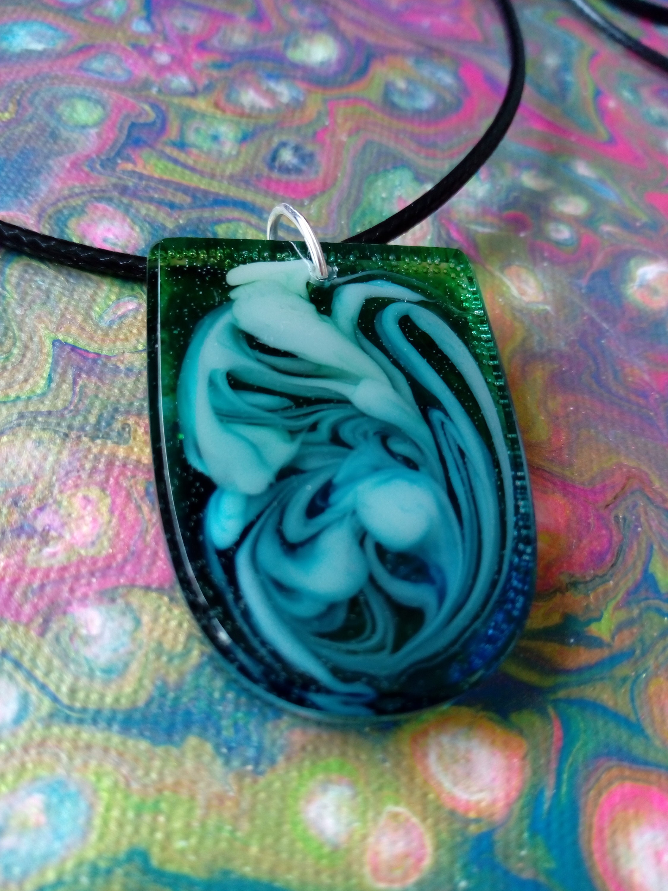 Necklace Epoxy Resin Cloudy Effect 3D Effect on Black Etsy UK