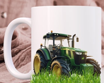 Diseño de envoltura para taza de sublimación, descarga digital, tractor John Deere, 11 oz y 15 oz, plantilla, archivos PNG