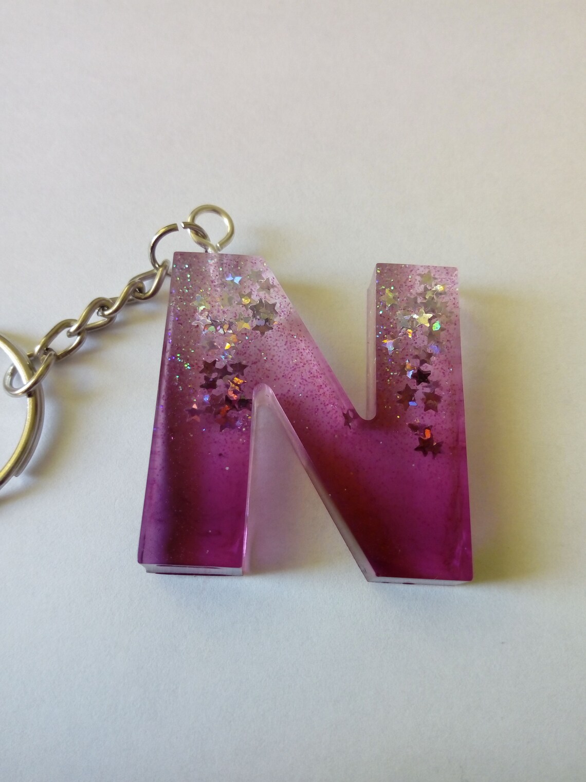 Keychain Initial N Letter Resin, Two Toned random Colour Will Be