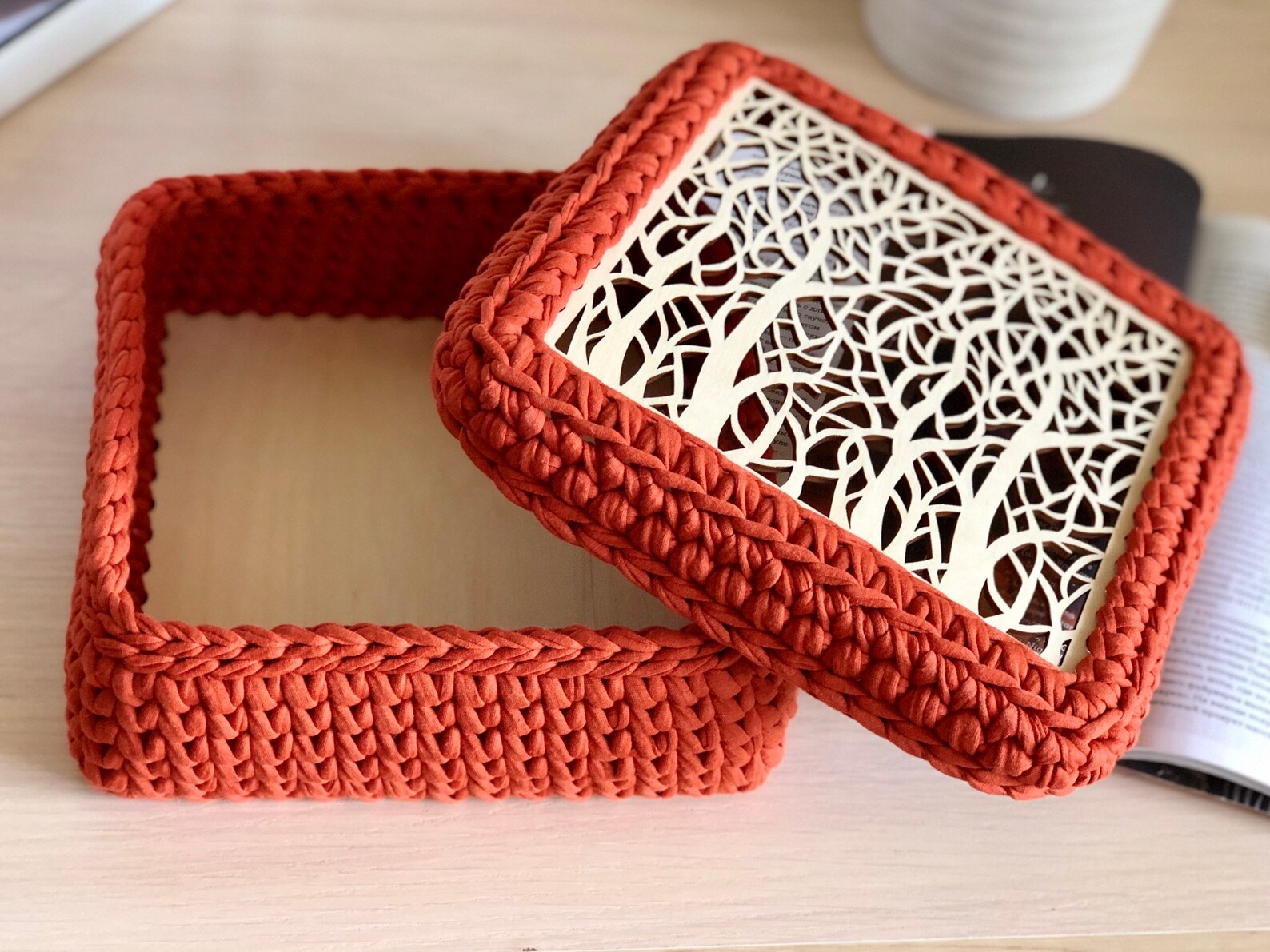 DIY Pattern Square crochet basket with openwork lid PDF and Etsy