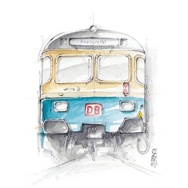 Karlsruher Kopf N-Wagen Aquarell Kunstdruck