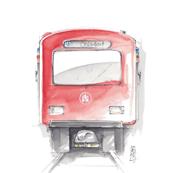 U-Bahn Hamburg DT2 Aquarell Kunstdruck