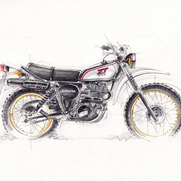 Yamaha XT500 Aquarell Kunstdruck