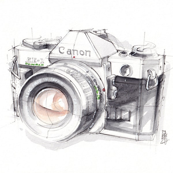 Canon AE-1 Spiegelreflex Kamera Aquarell Kunstdruck