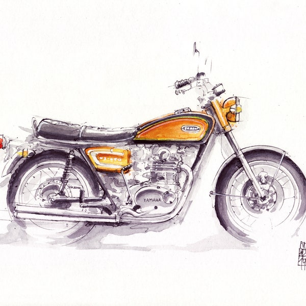 Yamaha XS650 Aquarell Kunstdruck