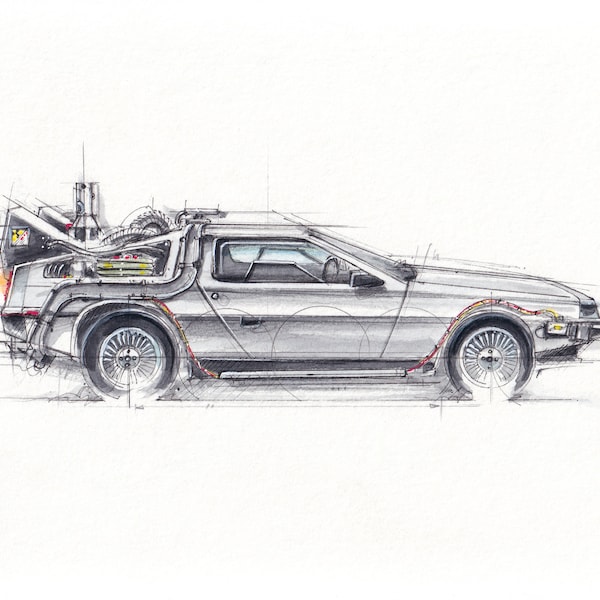 DMC DeLorean "Back to the Future" watercolor art print