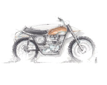 Triumph TR 6 Custom Motorcycle Watercolor Art Print