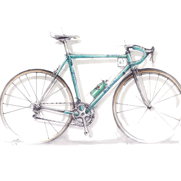 Bianchi Rennrad Fahrrad Aquarell Kunstdruck