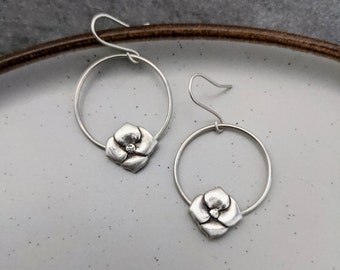 Floral Hoops / Silver Hoops / Flower Earrings / Botanical Earrings