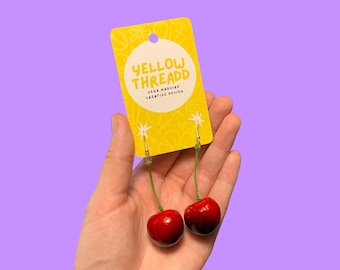 Handmade Cherry Earrings: Quirky Costume Jewelry