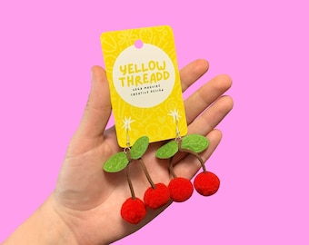 Cherry Pom Pom Earrings