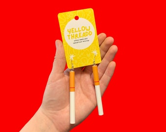 Edgy Cigarette Earrings, Rebellious Statement Jewelry