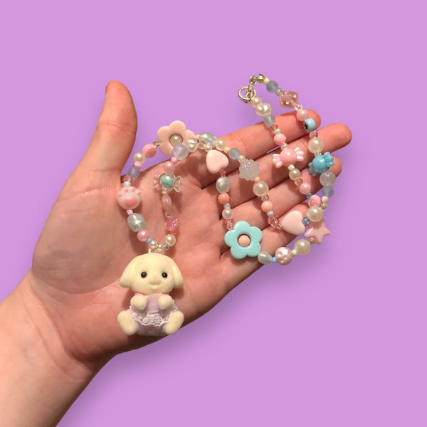 Critter Bead Necklace - Pastel Bunny