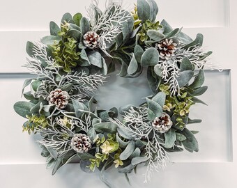 Elegant Neutral Farmhouse Winter Wreath for front door not Christmas, January Wreaths for front door, Snowy Wreath, White Wreath for Winter