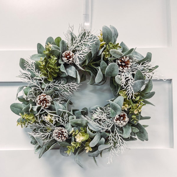 Elegant Neutral Farmhouse Winter Wreath for front door not Christmas, January Wreaths for front door, Snowy Wreath, White Wreath for Winter