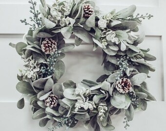 Elegant Blue Winter Wreath for front door, Lambs ear wreath, winter wreath, seasonal decor, winter wreaths for front door not christmas