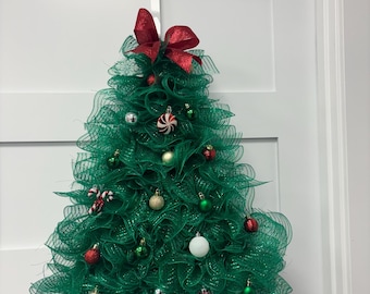 Green Christmas Tree Deco Mesh Wreath for Front Door, Deco Mesh Christmas Wreath, Christmas Tree Decor, Christmas Decor