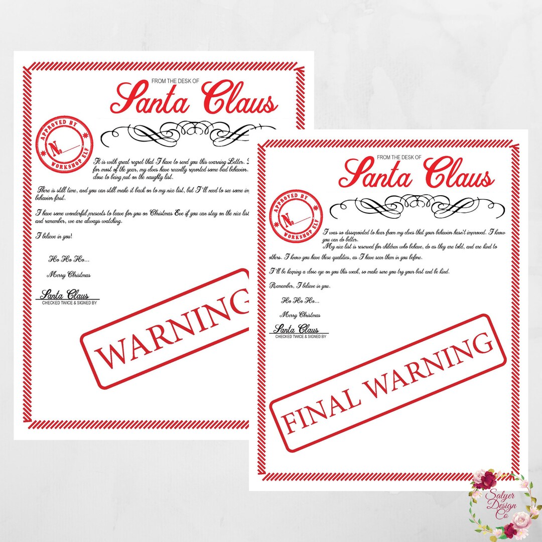 DIGITAL/PRINTABLE Santa Naughty Letter, Santa Naughty List , Santa ...